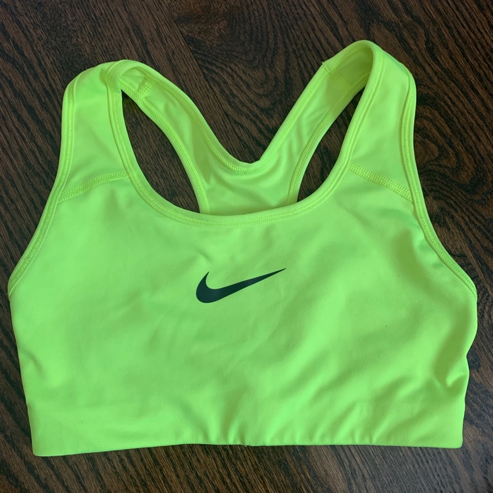 Neon Yellow Nike Swoosh Sports Bra in Size XS